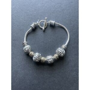 Womens Charm Bracelet Beaded Silver Tone Rhinestone Charms Hippie Festival 8”